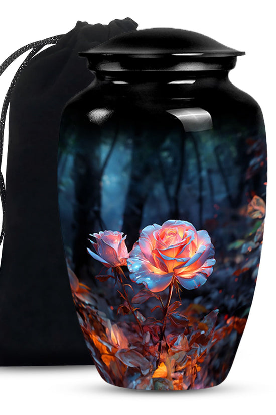 White Rose Theme Funeral Urn - Aluminium Memorial Urn For Loved Ones