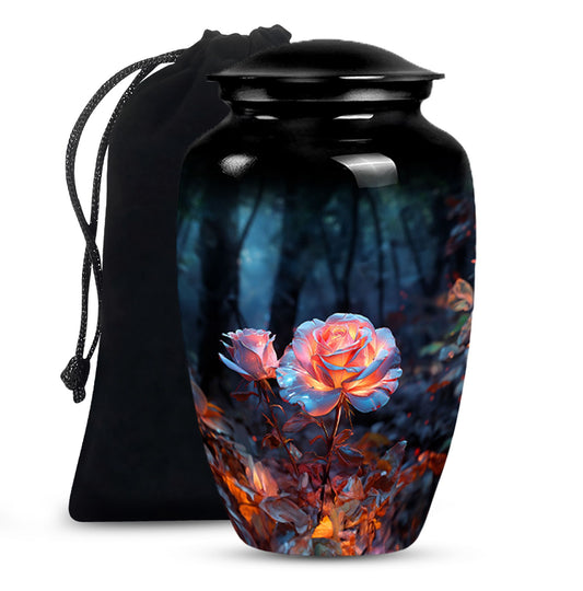 White Rose Theme Funeral Urn - Aluminium Memorial Urn For Loved Ones