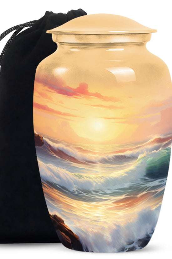 Beautiful Beach Theme Funeral Urn - Sunset Memorial Urn For Adult Ashes