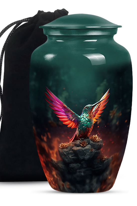 Green Hummingbird Funeral Urn - Decorative Memorial Urn For Adults Ashes