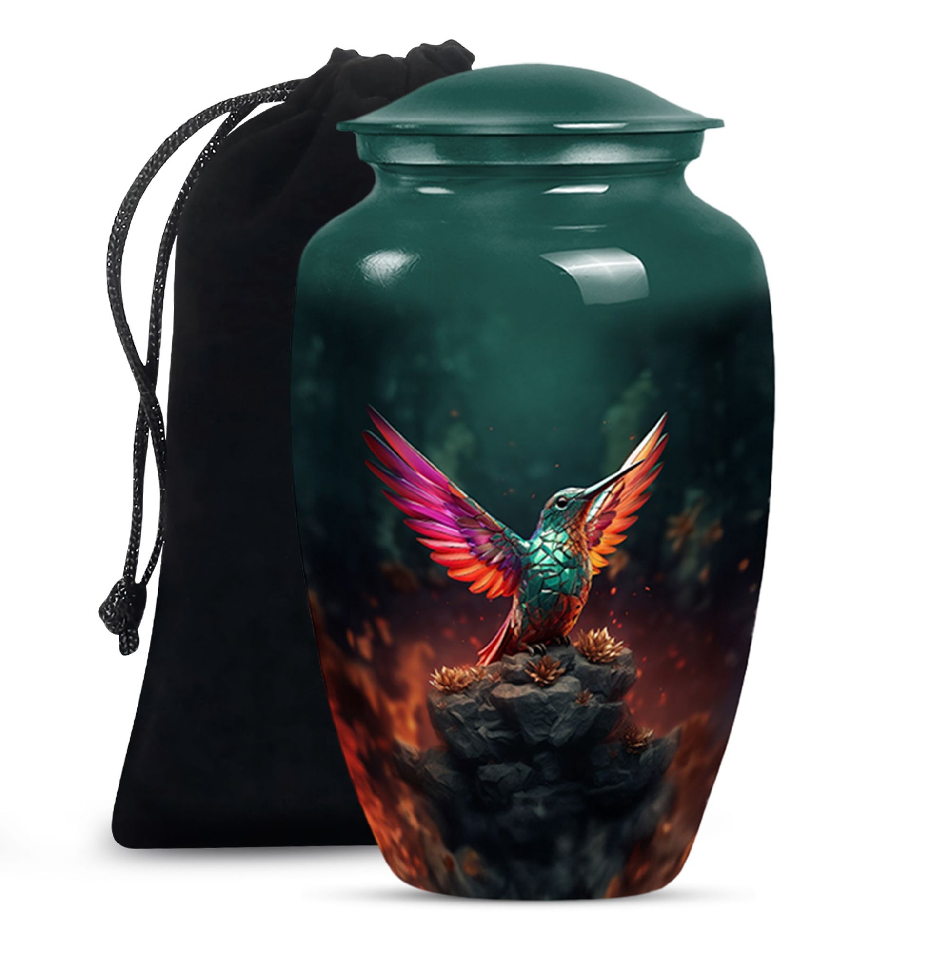 Green Hummingbird Funeral Urn - Decorative Memorial Urn For Adults Ashes