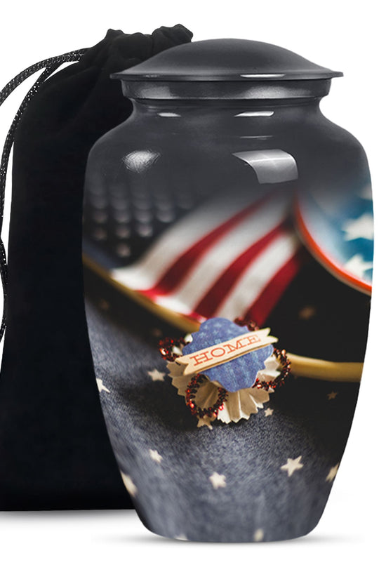US Flag Theme Memorial Urn - Large Cremation Urn For Human Ashes