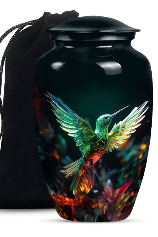 Green Crystal Hummingbird Funeral Urn - Artistic Memorial Urn For Male & Female