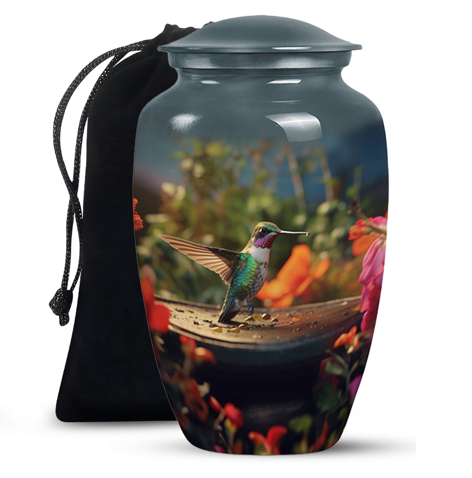 Elegant Hummingbird Memorial Urn - Aluminium Cremation Urn For Human Ashes