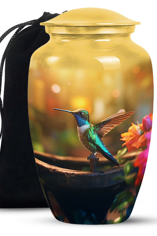 Classic Hummingbird Cremation Urn - Yellow Large Memorial Urn For Loved Ones