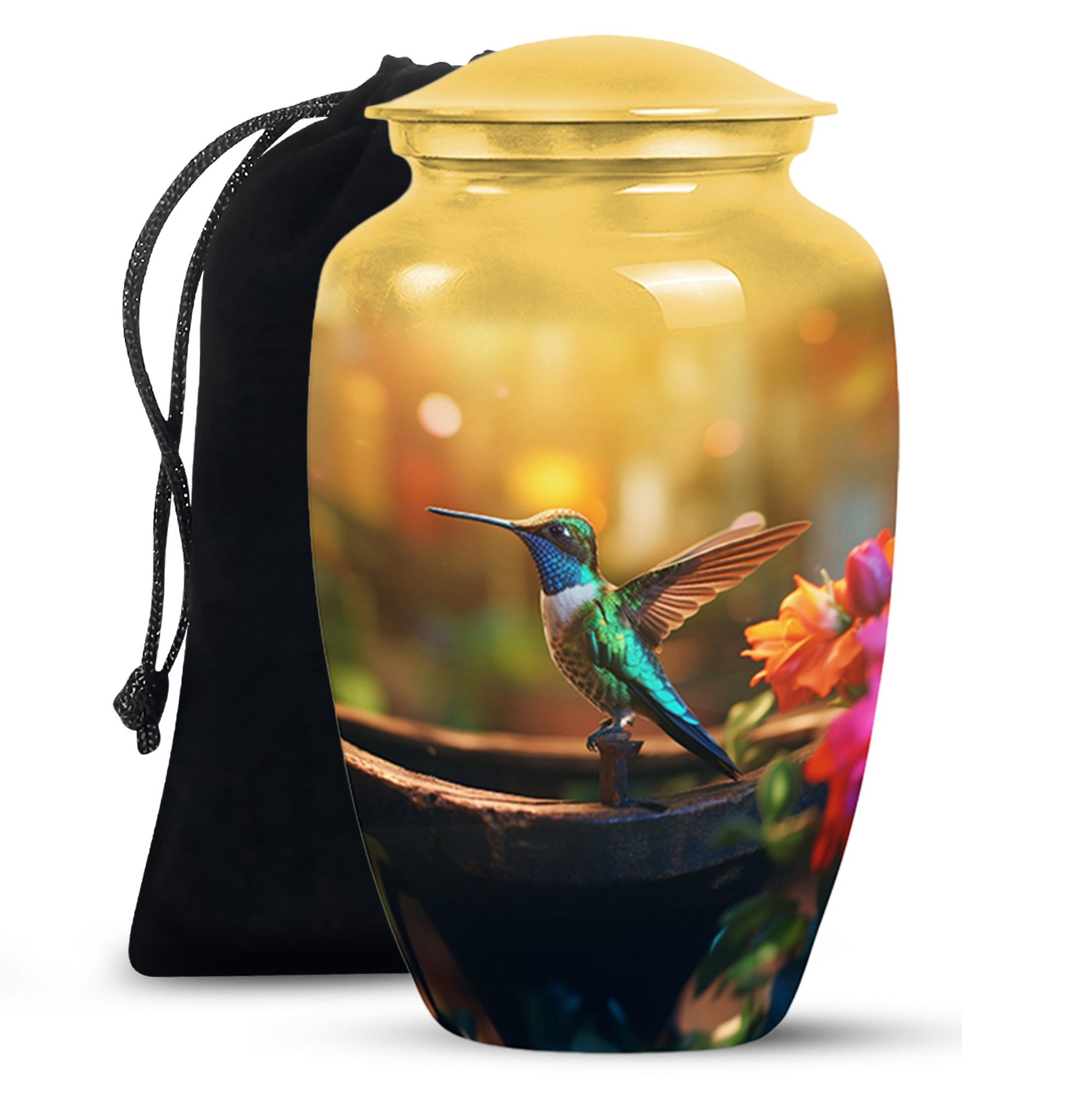 Classic Hummingbird Cremation Urn - Yellow Large Memorial Urn For Loved Ones