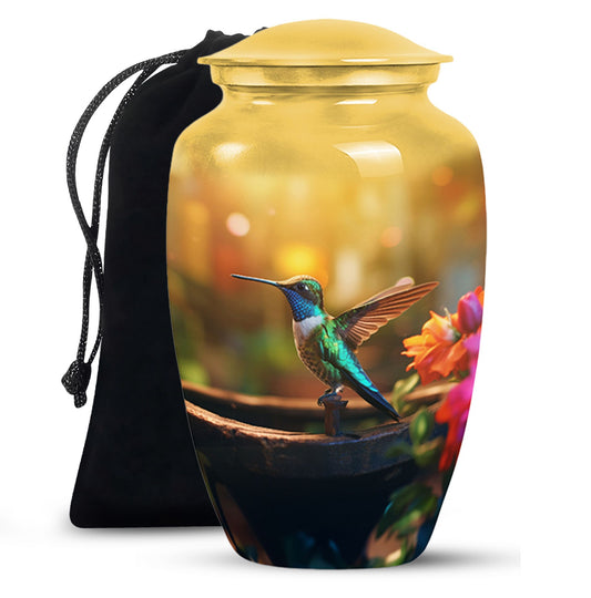 Classic Hummingbird Cremation Urn - Yellow Large Memorial Urn For Loved Ones