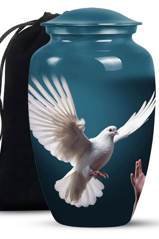 Dove Bird Beautiful Funeral Urn - Blue Aluminium Urn For Human Ashes