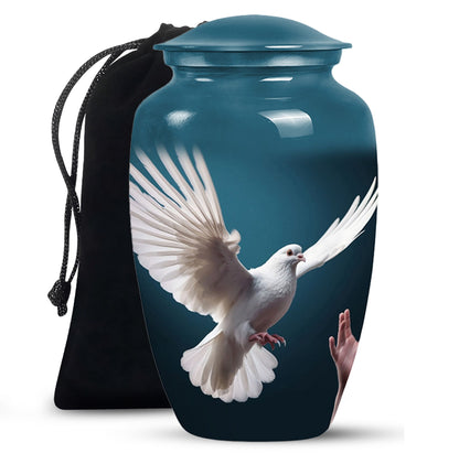 Dove Bird Beautiful Funeral Urn - Blue Aluminium Urn For Human Ashes