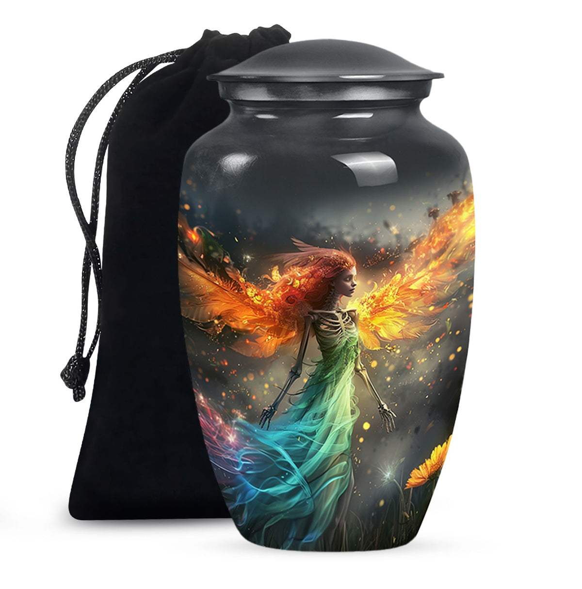 Flame Wing Angel Memorial Urn - Dark Cremation Urn For Male & Female