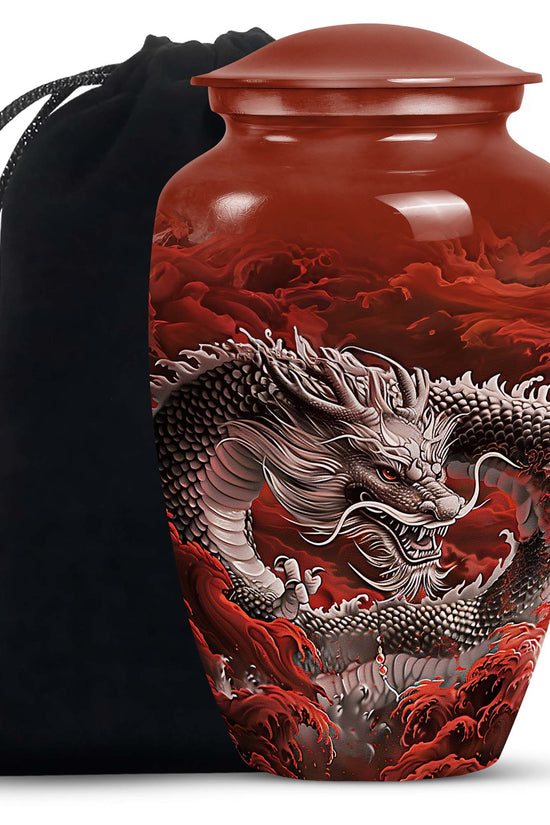 Japanese Dragon Memorial Urn - Aluminium Large Urn For Adult Ashes