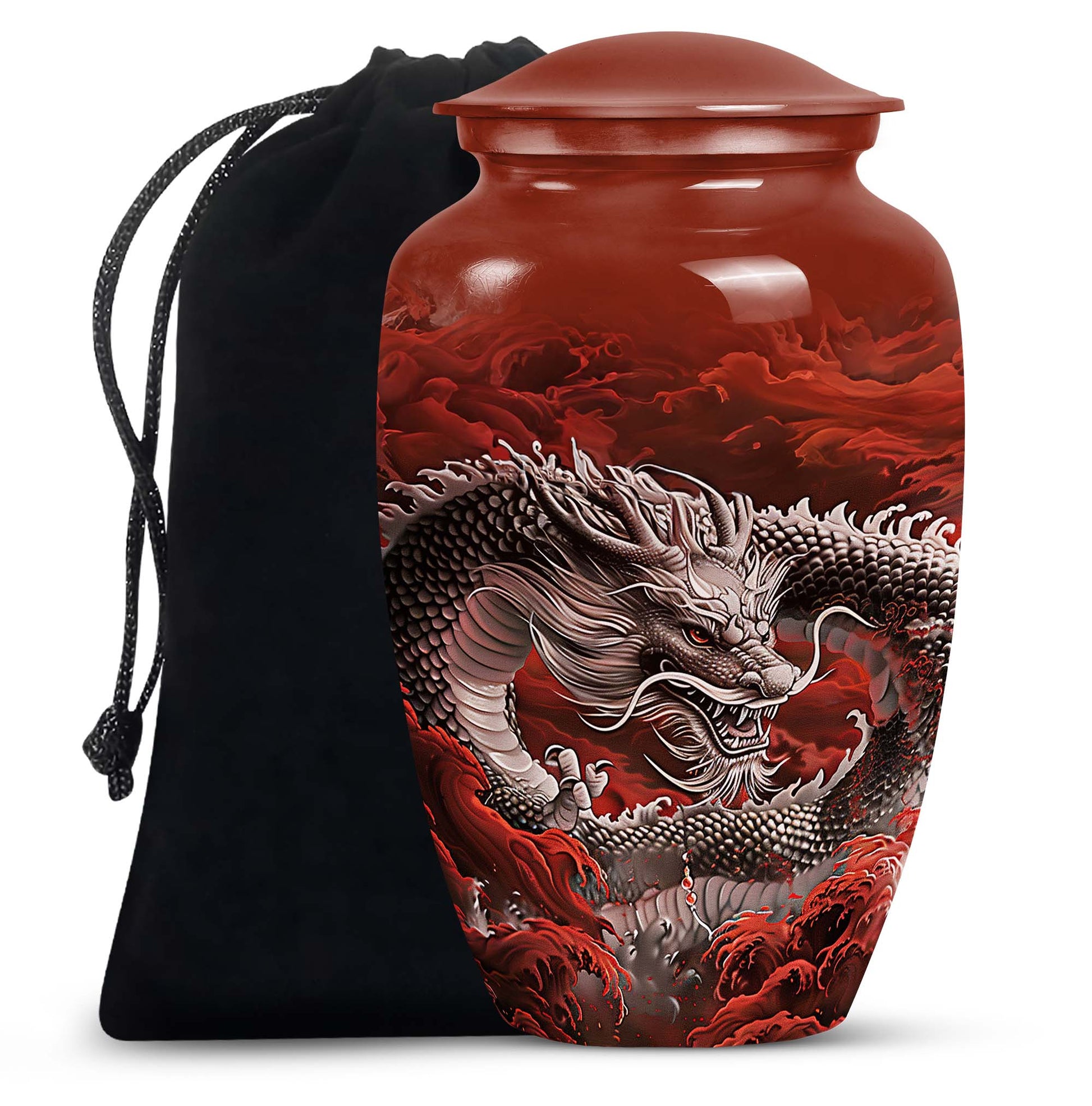 Japanese Dragon Memorial Urn - Aluminium Large Urn For Adult Ashes