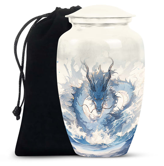 Mystic Blue Dragon Cremation Urn For Adult - Artistic Funeral Urn For Ashes