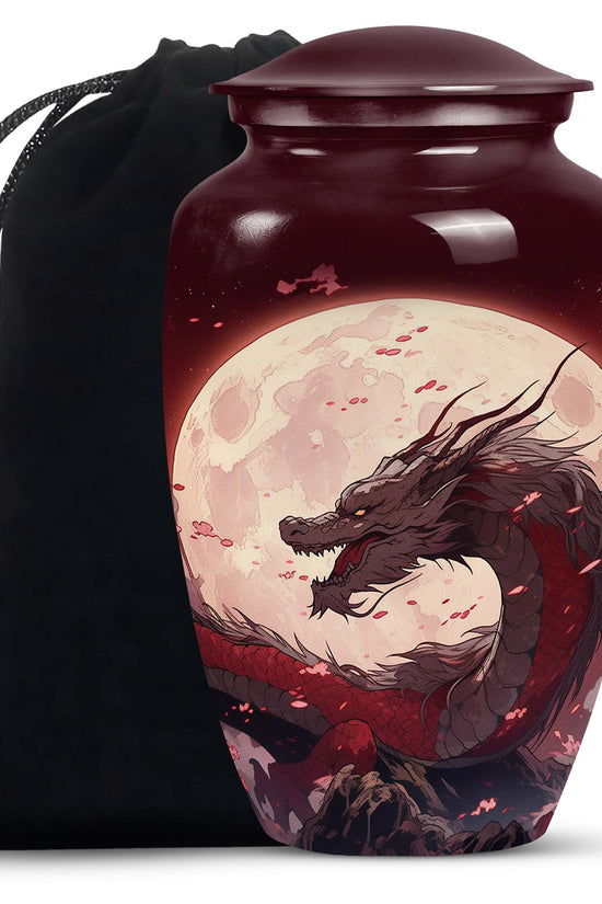 Red Artistic Dragon Memorial Urn - Beautiful Funeral Urn For Adult Ashes
