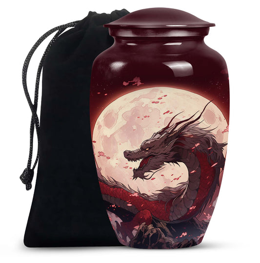 Red Artistic Dragon Memorial Urn - Beautiful Funeral Urn For Adult Ashes