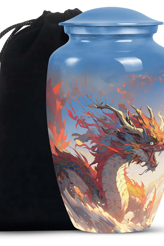Golden Phoenix Dragon Funeral Urn For Human Ashes - Decorative Memorial Urn