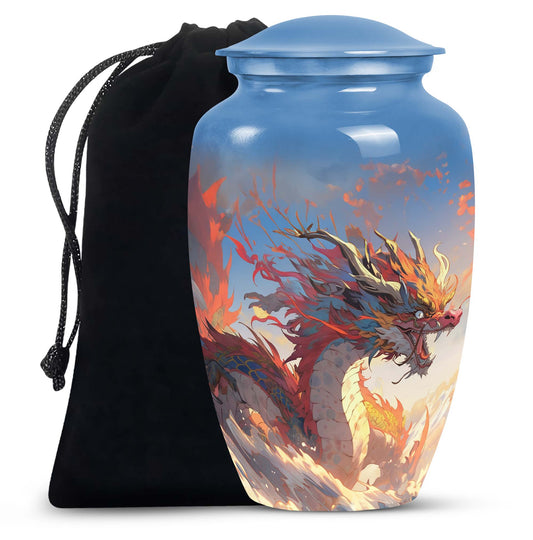 Golden Phoenix Dragon Funeral Urn For Human Ashes - Decorative Memorial Urn