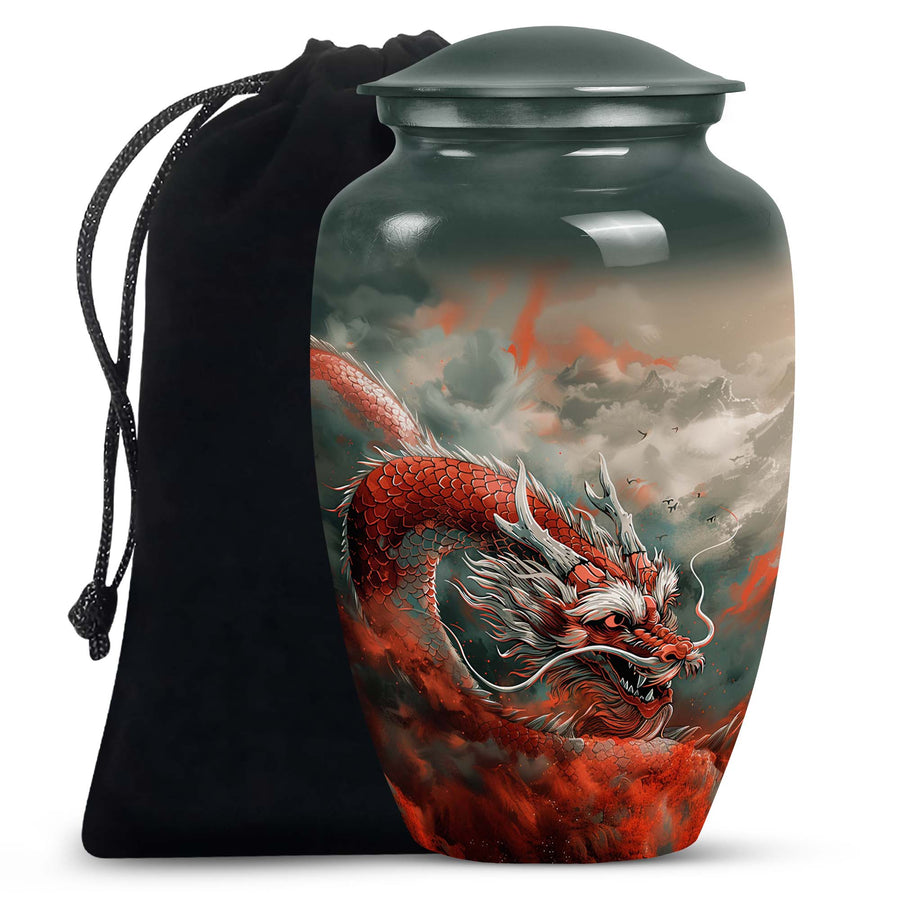 Midnight Dragon Moon Cremation Urn - Black Aluminium Urn For Adult Ashes