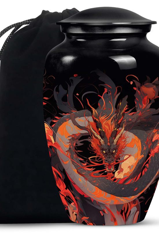 Dragon Fantasy Cremation Urn For Human Ashes - Aluminium Black Memorial Urn