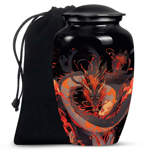 Dragon Fantasy Cremation Urn For Human Ashes - Aluminium Black Memorial Urn