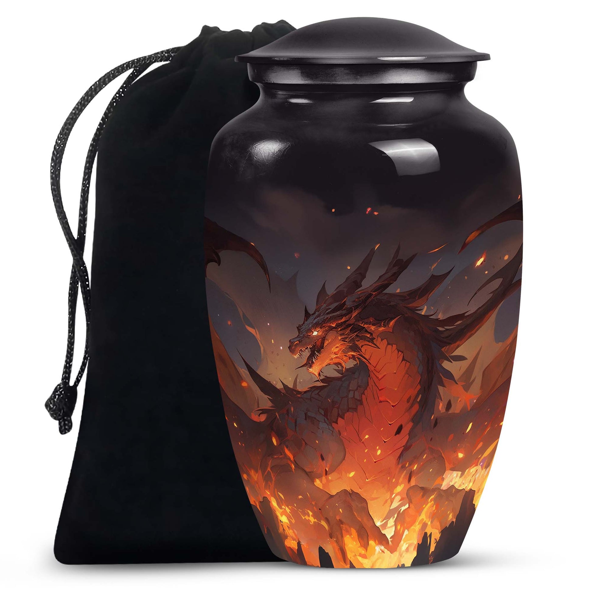 Mystic Fire Dragon Funeral Urn For Ashes - Red And Gold Burial Urn