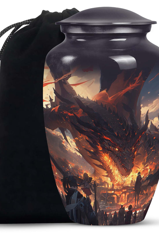 Royal Black Dragon Memorial Urn - Decorative Funeral Urn For Human Ashes