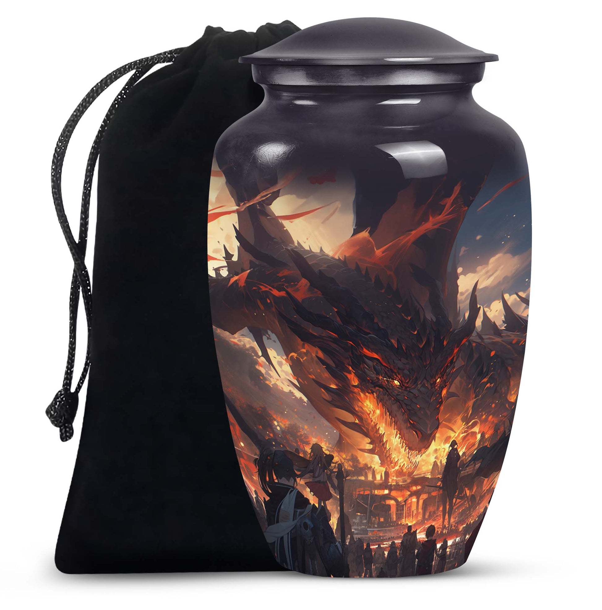 Royal Black Dragon Memorial Urn - Decorative Funeral Urn For Human Ashes