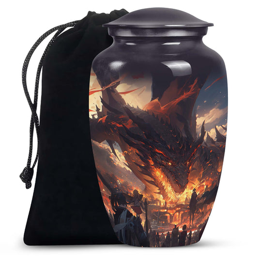 Royal Black Dragon Memorial Urn - Decorative Funeral Urn For Human Ashes