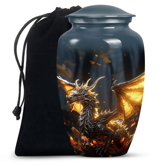 Golden Dragon Treasure Funeral Urn For Ashes - Luxury Memorial Urn