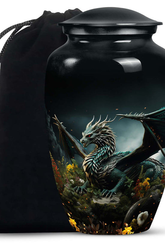 Black Dragon Theme Funeral Urn - Black Aluminium Cremation Urn For Loved Ones