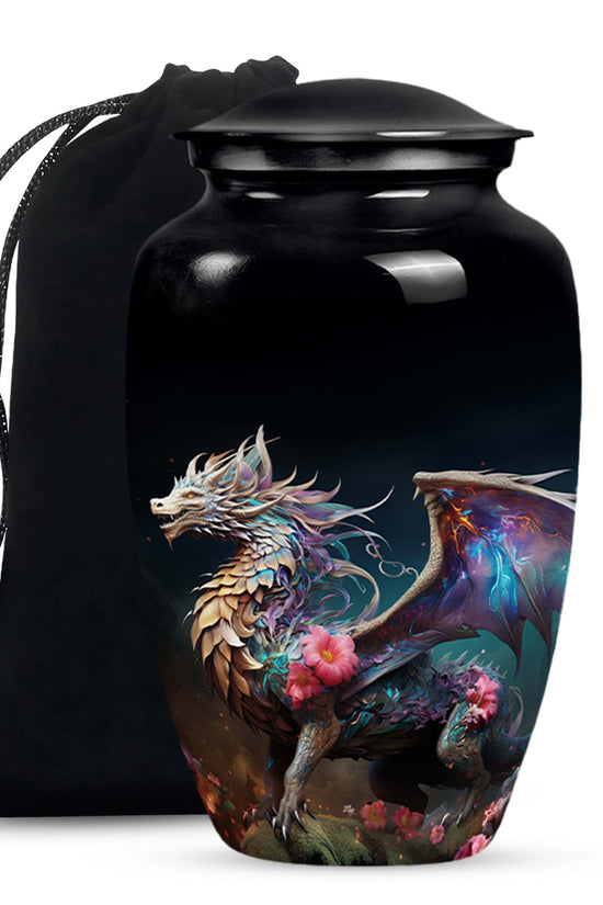 Dragon Warrior Theme Funeral Urn - Scenic Aluminium Memorial Urn For Ashes