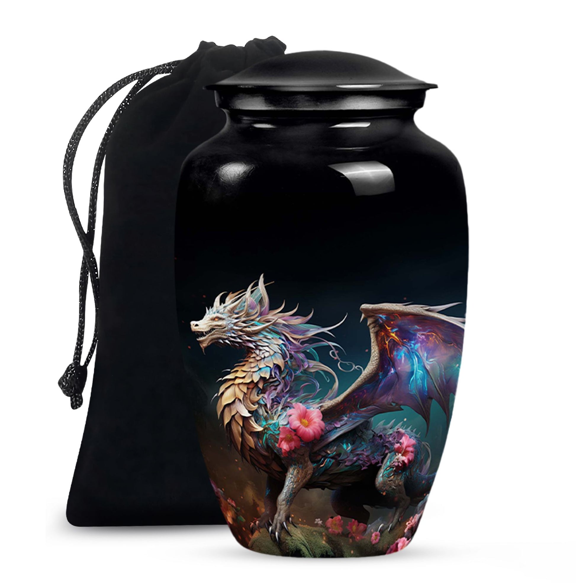 Dragon Warrior Theme Funeral Urn - Scenic Aluminium Memorial Urn For Ashes