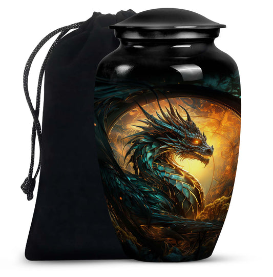 Dragon Warrior Funeral Urn - Aluminium Cremation Urn For Adult Ashes