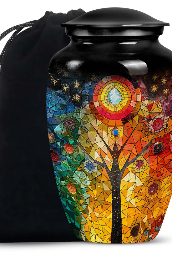 Colourful Artistic Tree Cremation Urn - Large Funeral Urn For Ashes