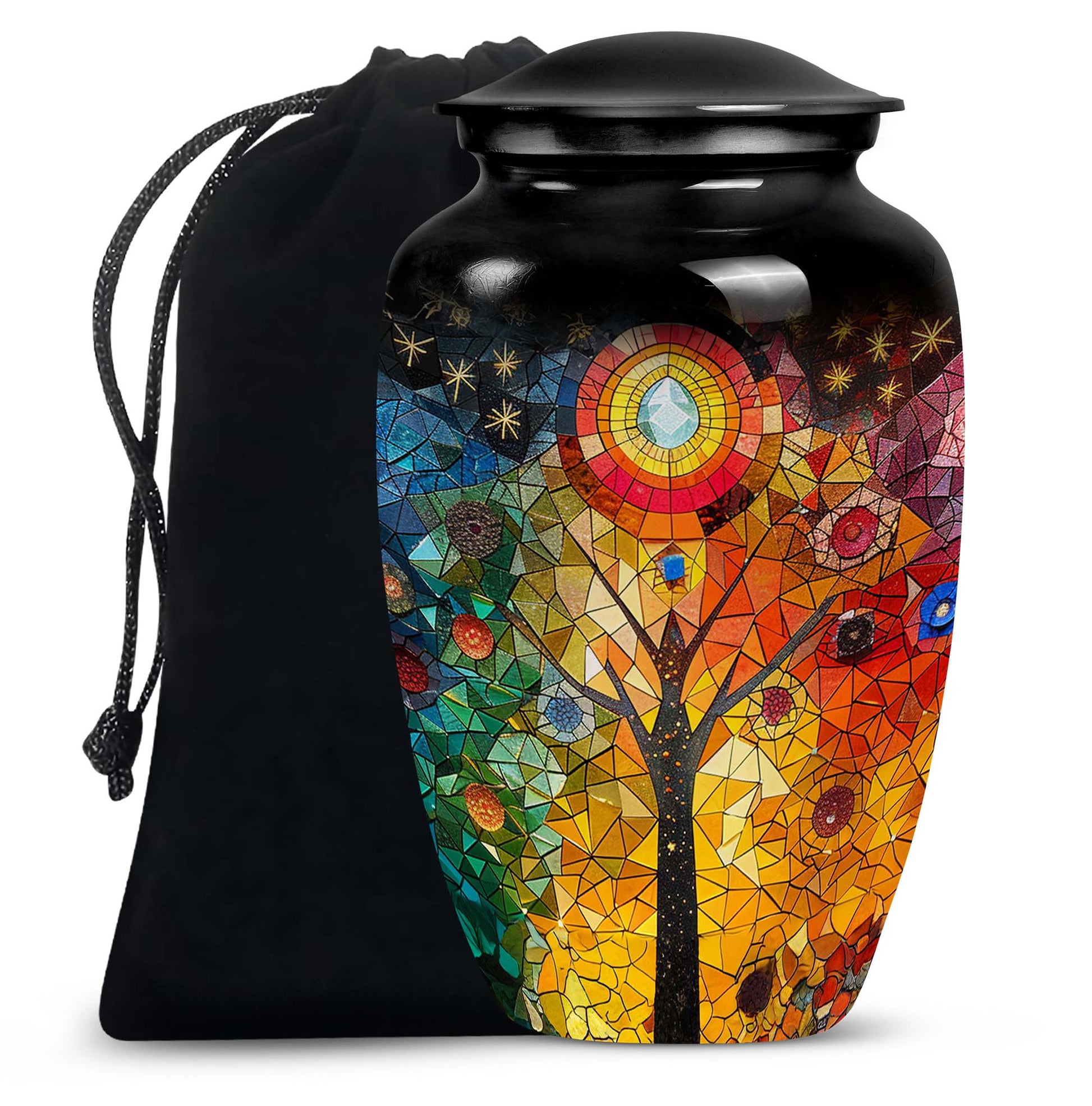 Colourful Artistic Tree Cremation Urn - Large Funeral Urn For Ashes