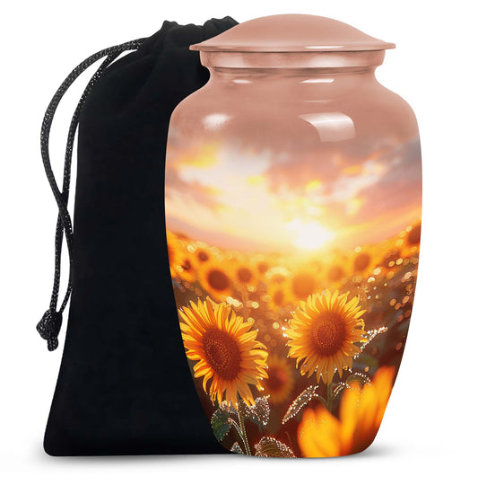 Sunset Sunflower Cremation Urn - Golden Memorial Urn For Ashes