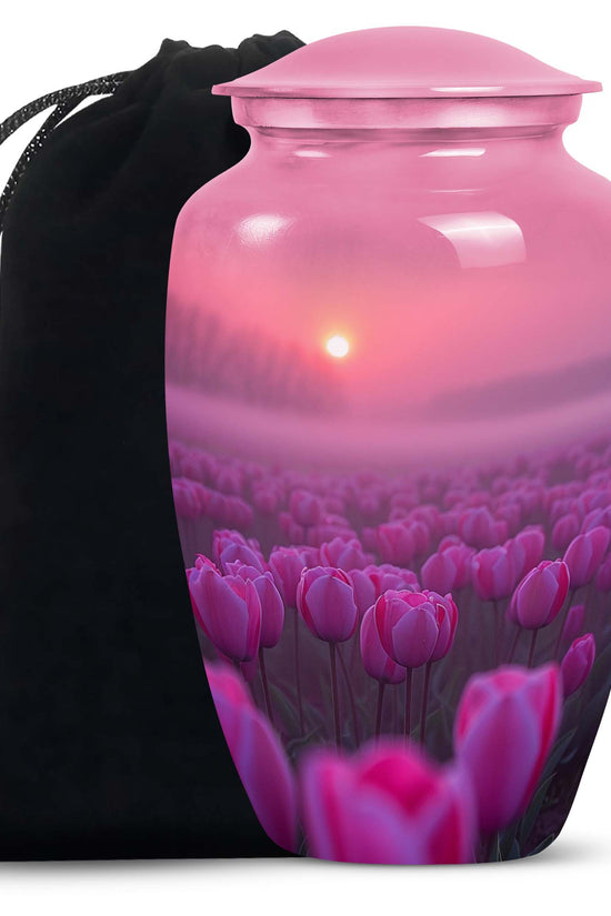 Sunset Pink Tulip Funeral Urn - Elegant Cremation Urn For Human Ashes