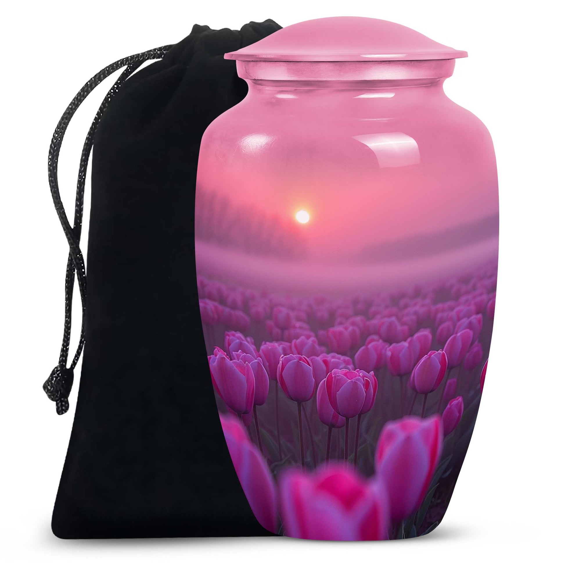Sunset Pink Tulip Funeral Urn - Elegant Cremation Urn For Human Ashes