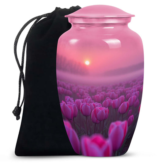 Sunset Pink Tulip Funeral Urn - Elegant Cremation Urn For Human Ashes