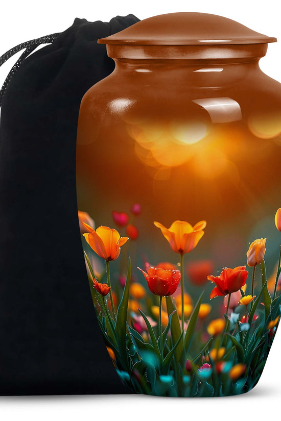 Tulip Garden Memorial Urn - Flower Theme Funeral Urn For Ashes