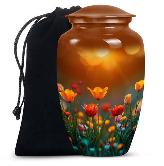 Tulip Garden Memorial Urn - Flower Theme Funeral Urn For Ashes