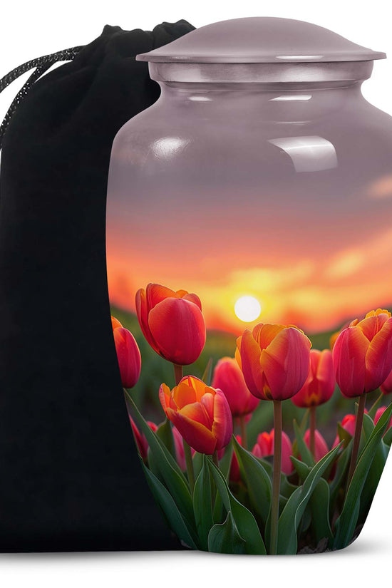 Orange Tulip Cremation Urn - Large Funeral Urn For Adult Ashes