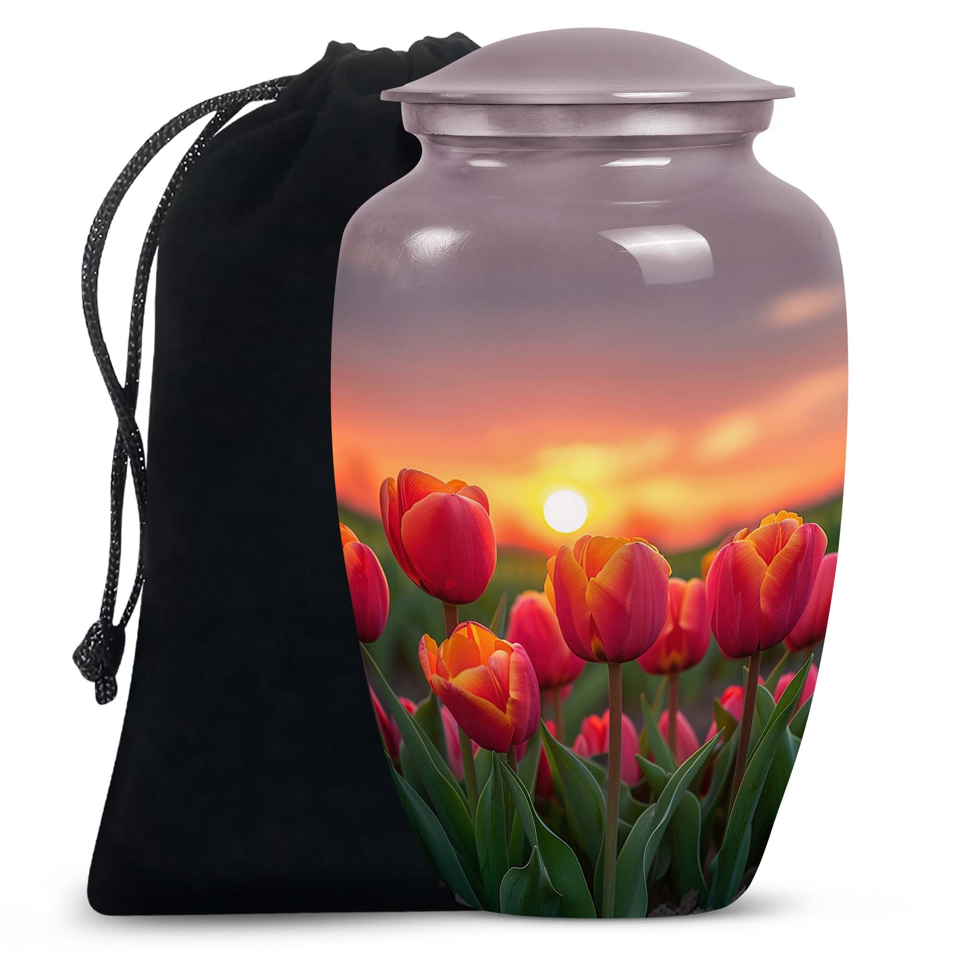 Orange Tulip Cremation Urn - Large Funeral Urn For Adult Ashes