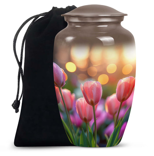 Pink Flower Funeral Urn - Decorative Adult Cremation Urn For Ashes