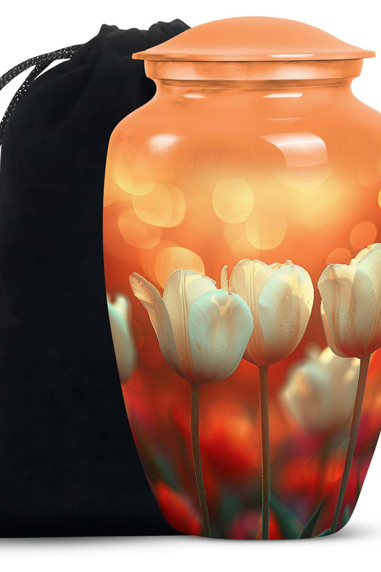 White Tulip Cremation Urn - Elegant Floral Memorial Urn For Adults