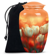 White Tulip Cremation Urn - Elegant Floral Memorial Urn For Adults