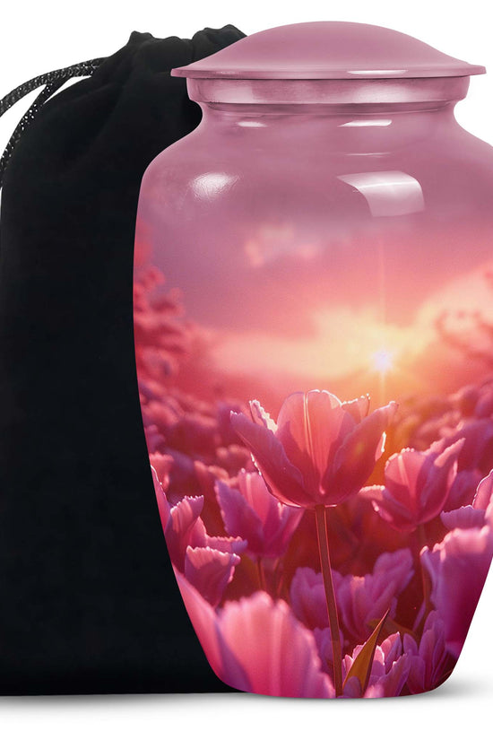 Pink Tulip Cremation Urn - Sunset Floral Memorial Urn For Adults