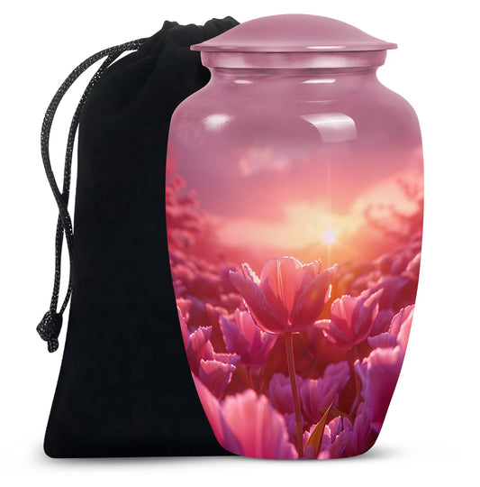 Pink Tulip Cremation Urn - Sunset Floral Memorial Urn For Adults