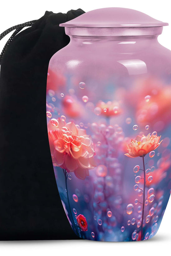 Pink Fantasy Floral Urn - Elegant Memorial Cremation Urn For Ashes