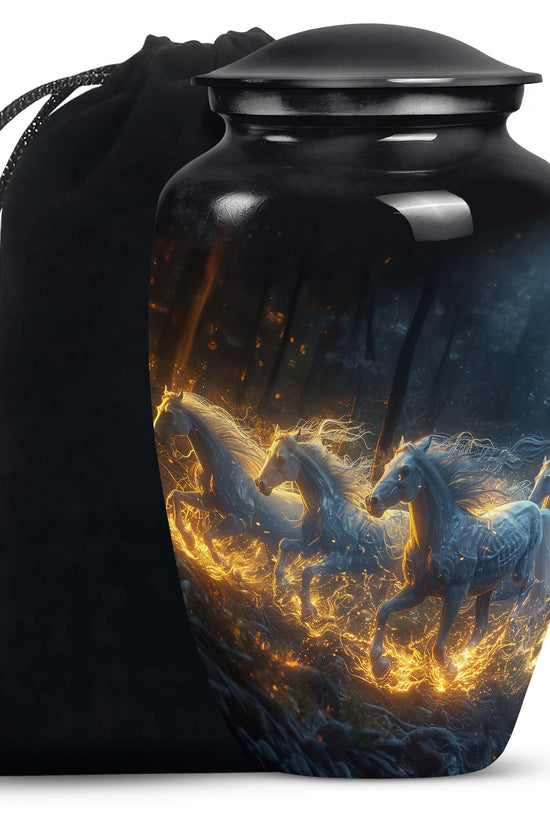 Golden Fire Horses Cremation Urn - Unique Funeral Urn For Ashes